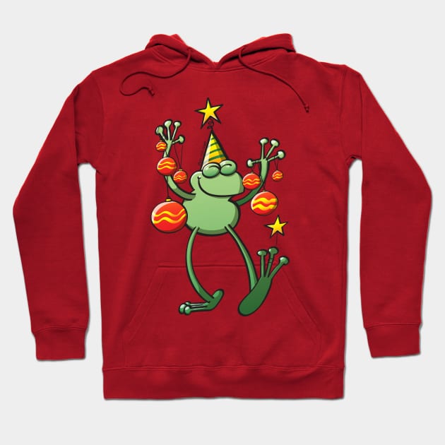 Smiling green frog decorating for Christmas Hoodie by zooco